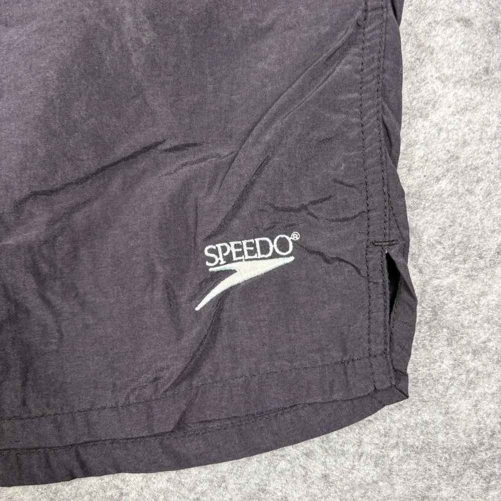 Vintage 90s Speedo Swim Trunks Black Neon Graphic Embroidered Logo Shorts Mens L